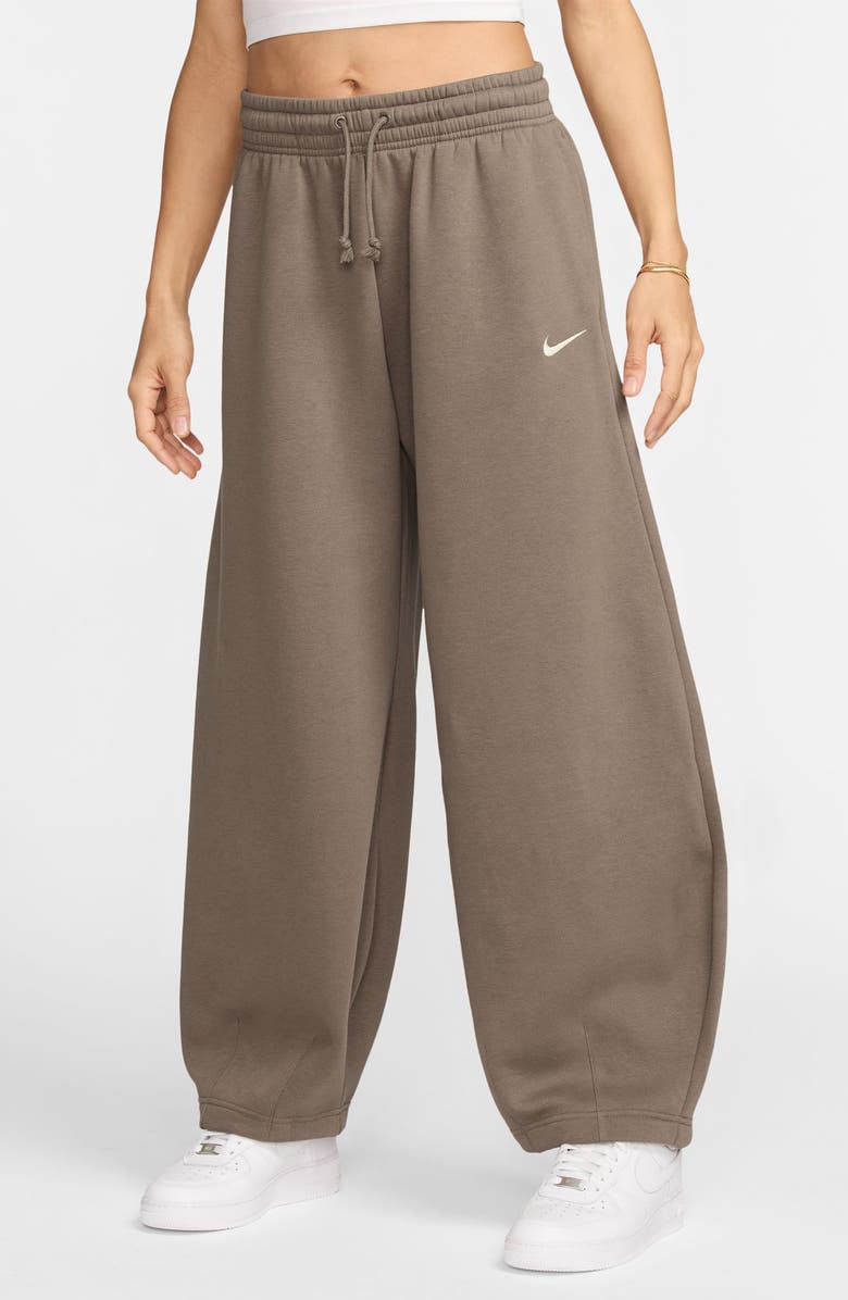 Nike Sportswear Phoenix Oversize Tapered Fleece Sweatpants, Main, color, Mink Brown/ Sail