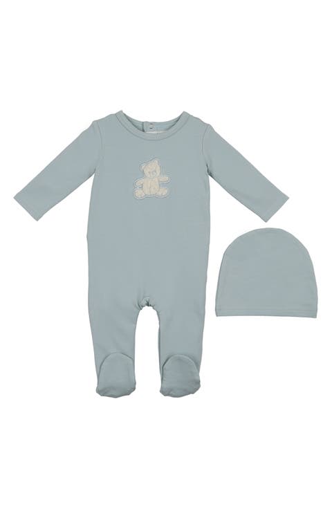 Bear Appliqué Footie & Beanie Set (Baby)