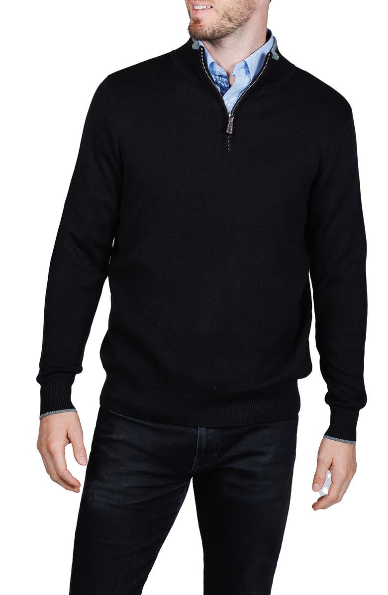 TailorByrd Fine Knit Quarter Zip Sweater, Alternate, color, Black