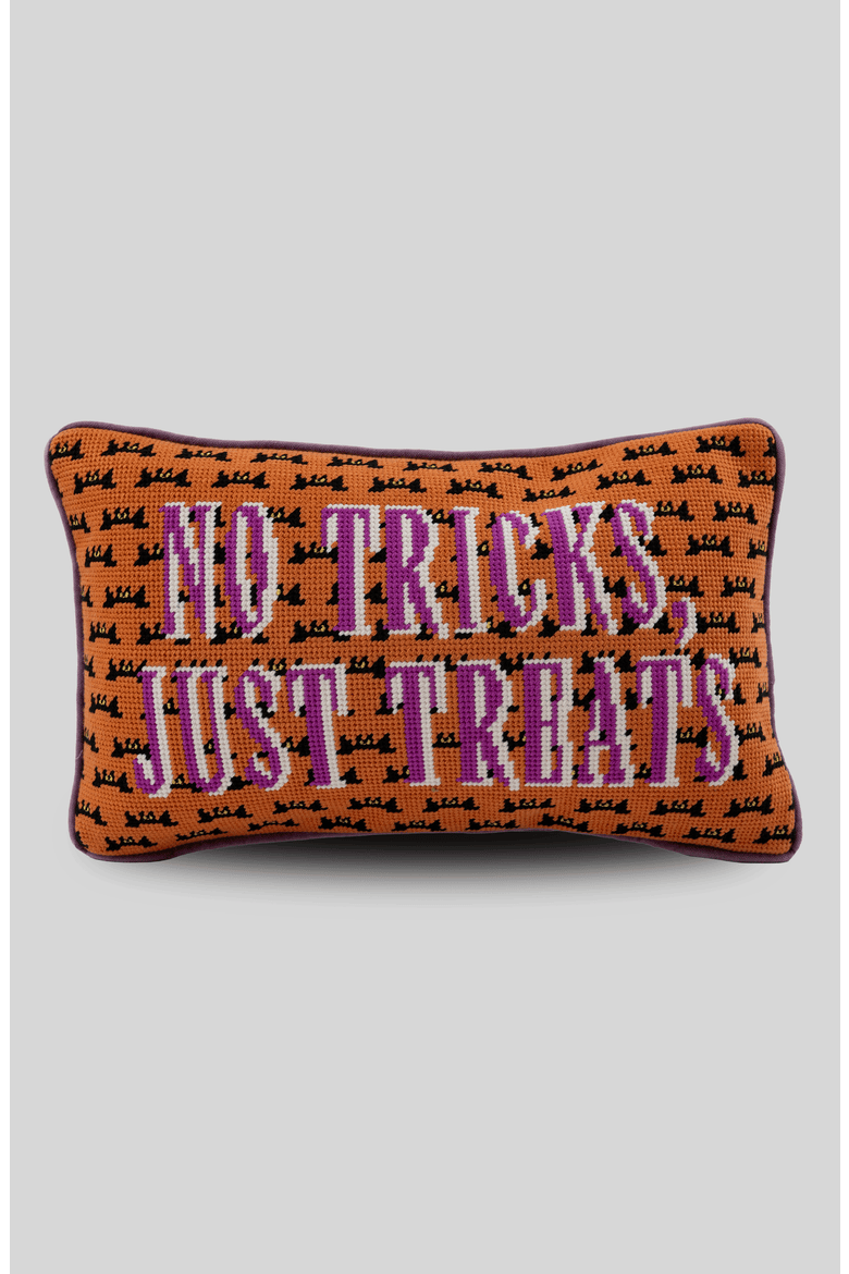 No Tricks Needlepoint Pillow, Main, color, Purple