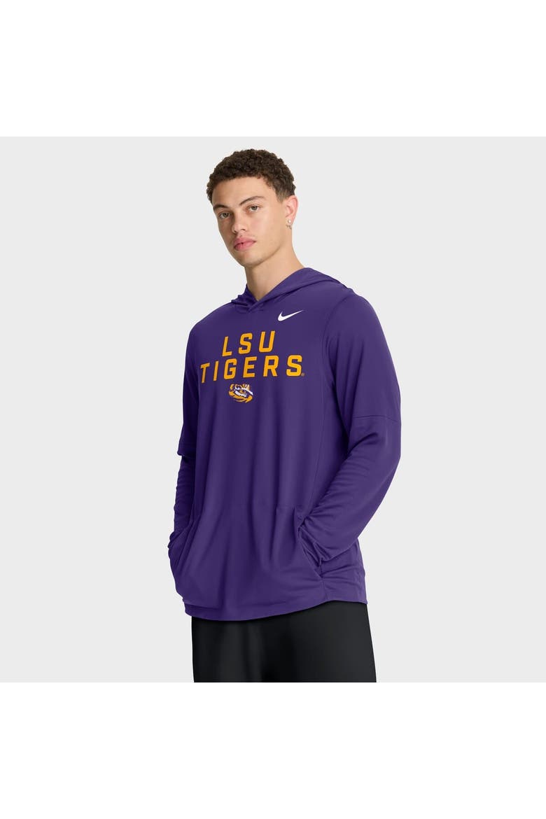 Men's Nike Purple LSU Tigers 2025 Sideline Performance Long Sleeve Hoodie T-Shirt, Main, color, Purple