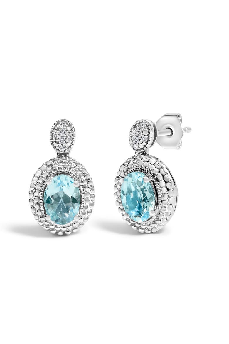 Silver Diamond Accent and Topaz with Beaded Halo Drop Stud Earrings, Alternate, color, White