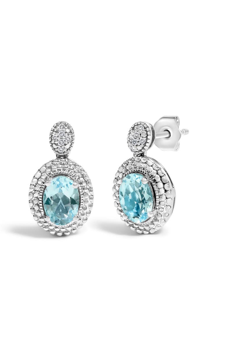 Haus of Brilliance Silver Diamond Accent and Topaz with Beaded Halo Drop Stud Earrings, Alternate, color, White