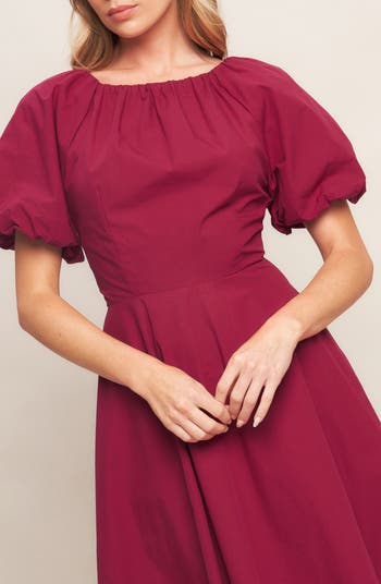 Puff Sleeve A-Line Cotton Maxi Dress