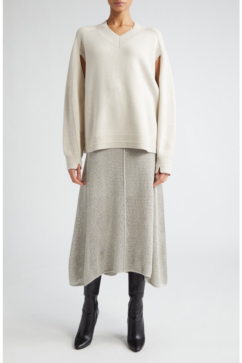 Cape Sleeve Organic Cotton & Recycled Cashmere Sweater, Alternate, color, CREMA