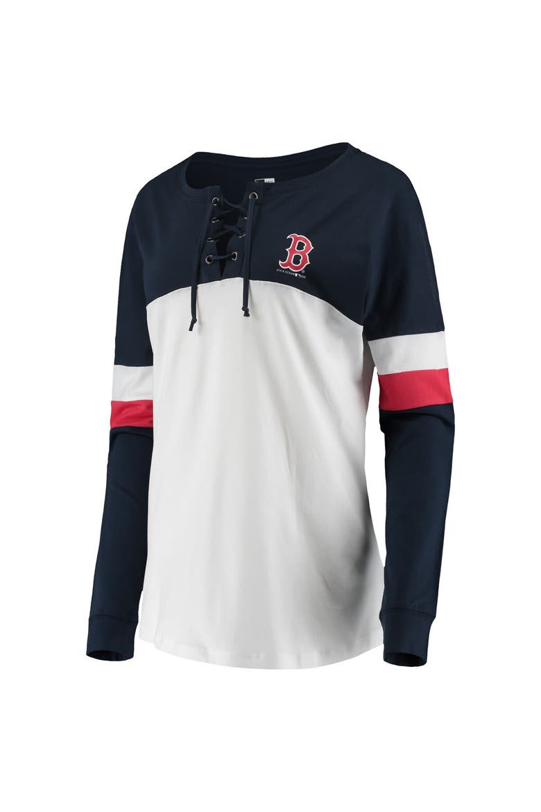 Women's New Era White/Navy Boston Red Sox Lace-Up Long Sleeve T-Shirt, Alternate, color, White