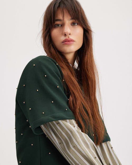 Theo The Label Echo Mix Stripe Pearly Shirt In Brown