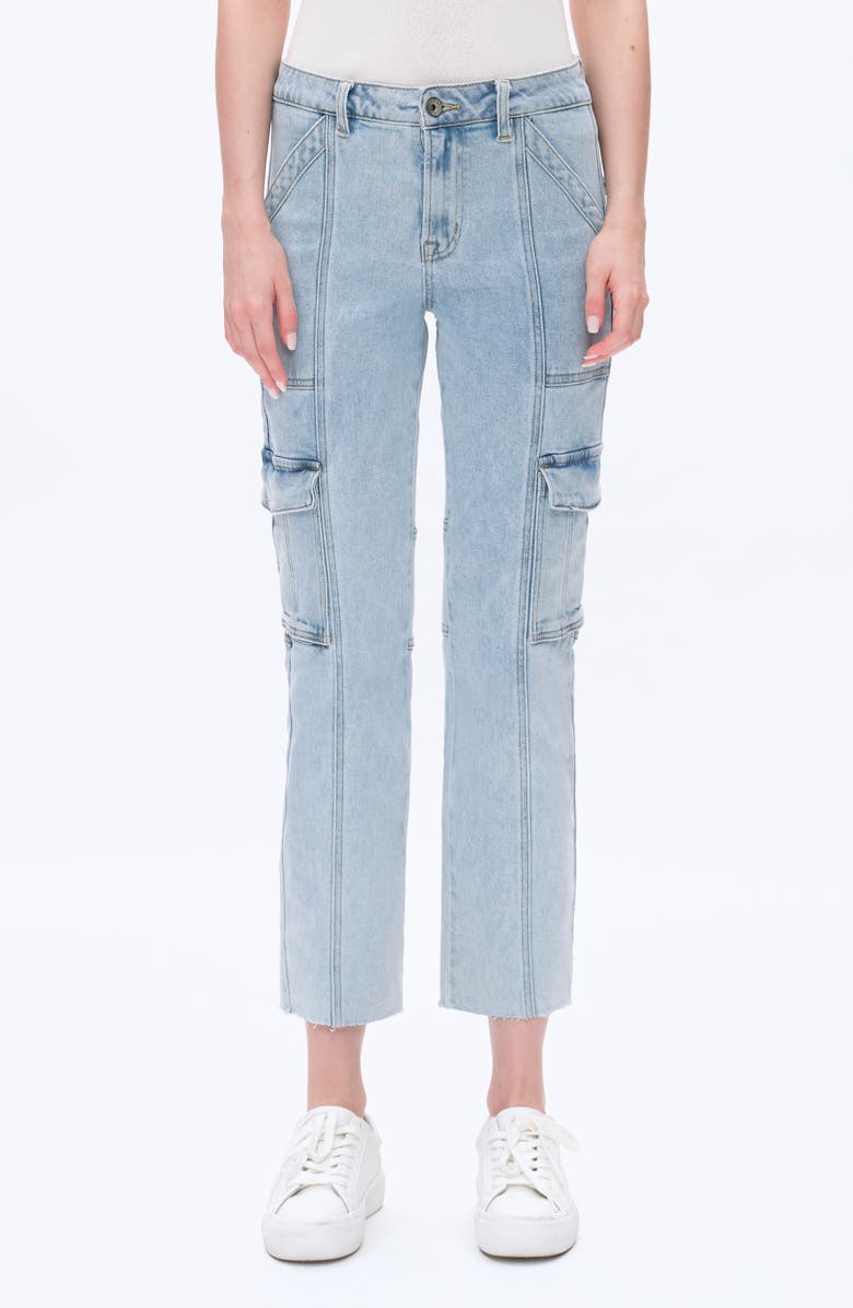 Bayeas High Waist Ankle Straight Leg Cargo Jeans, Main, color, Light Blue