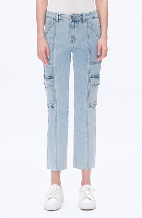 High Waist Ankle Straight Leg Cargo Jeans