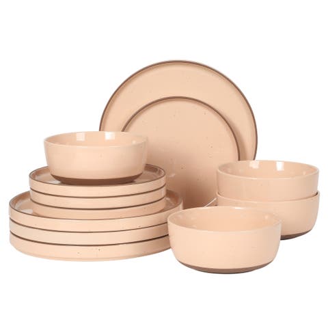 Northrock  12-Piece Stoneware Plates and Bowls Dinnerware Set, Service for 4