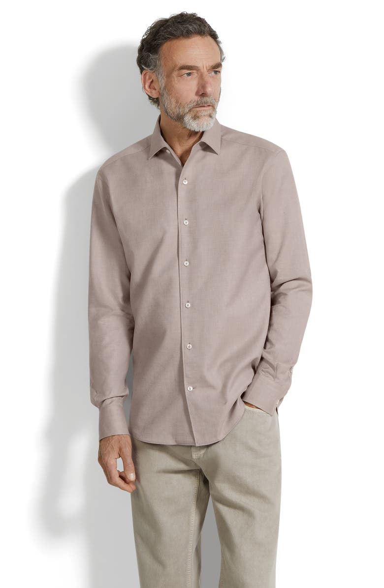 ZEGNA Cashco Cotton & Cashmere Oxford Button-Up Shirt, Alternate, color, Light Taupe