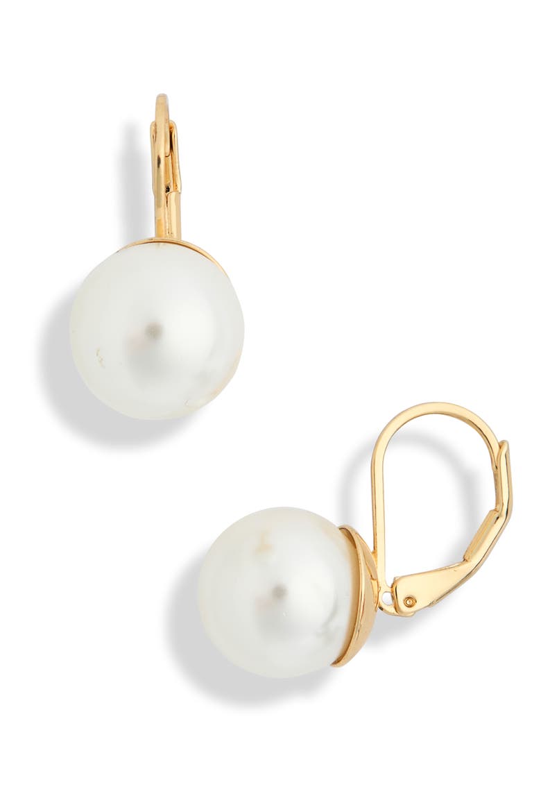 Faux Pearl Drop Earrings, Main, color, WHITE- GOLD