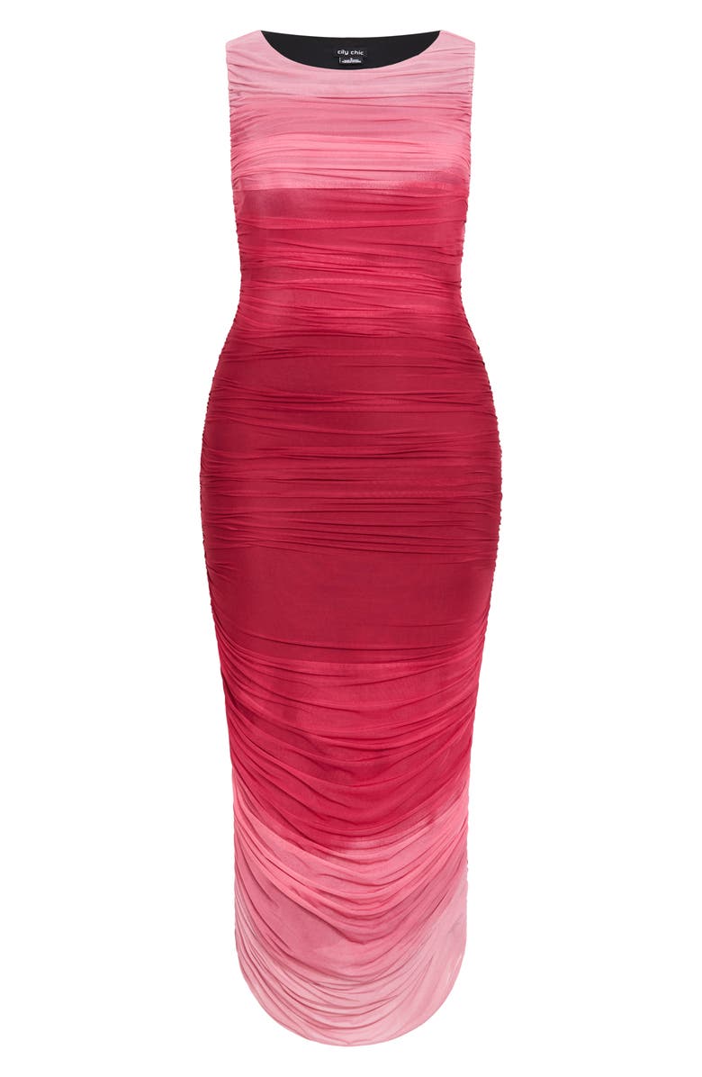 City Chic Halo Ombré Ruched Sleeveless Maxi Dress, Alternate, color, Ruby Ombre