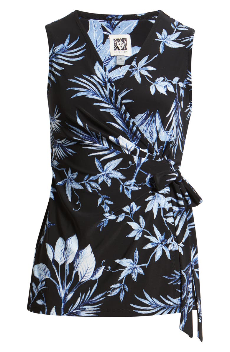 Anne Klein Floral Sleeveless Wrap Top, Alternate, color, Anne Black Multi