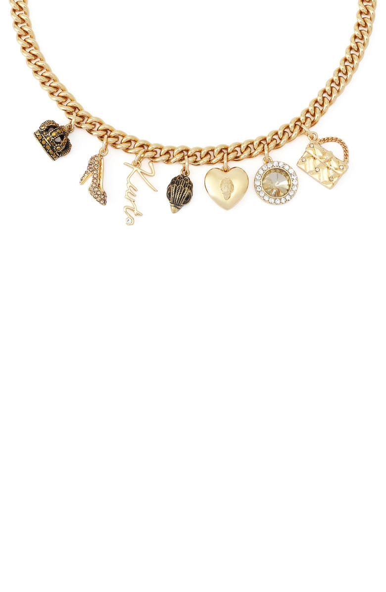 Kurt Geiger London Mixed Charm Curb Chain Necklace, Alternate, color, Gold