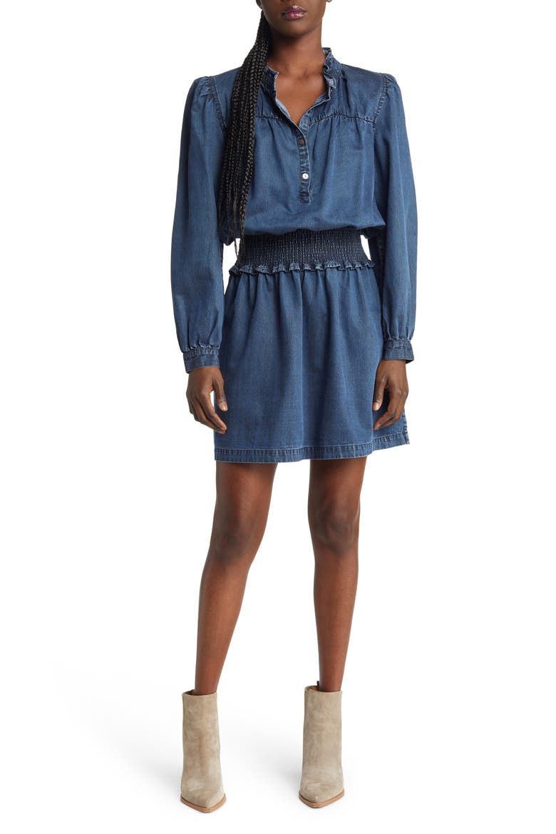 Shawna Chambray Smocked Waist Minidress, Main, color, DARK VINTAGE