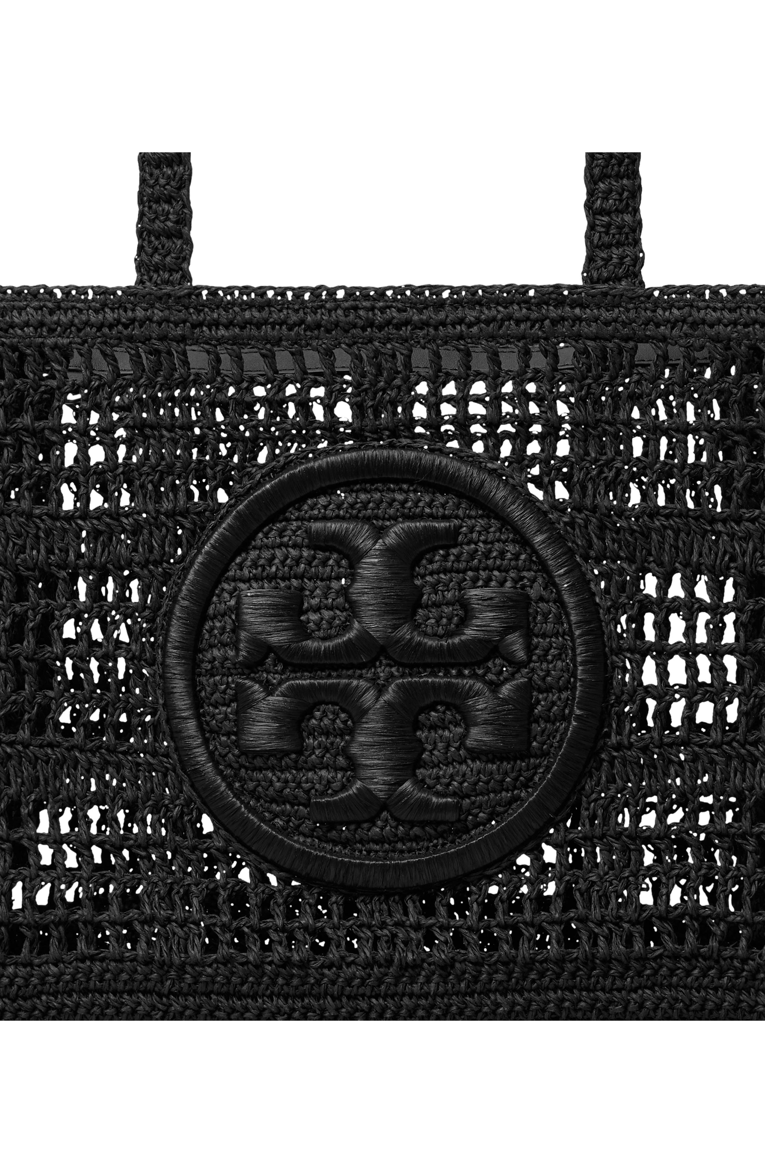 Tory Burch Ella Small Hand Crochet Tote, Alternate, color, Black