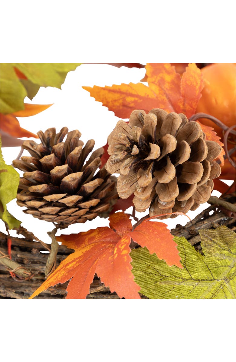 Northlight Maple Leaves with Pine Cones and Pumpkins Fall Harvest Artificial Wreath - 12", Alternate, color,