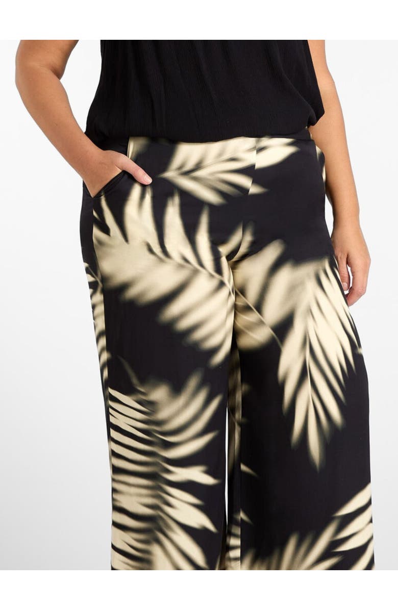 Live Unlimited Leaf Print Wide Leg Pull On Pants, Alternate, color, Mono