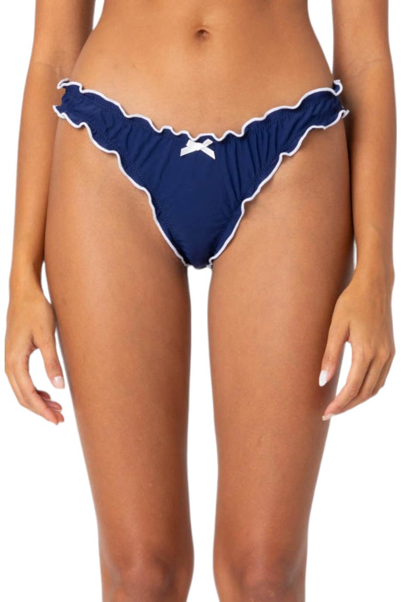 Golden Ruffle Edge Bikini Bottoms, Main, color, NAVY