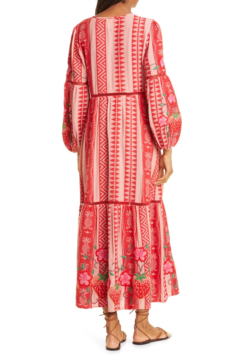 FARM Rio Embroidered Jacquard Long Sleeve Tiered Cotton Maxi Dress, Alternate, color, 