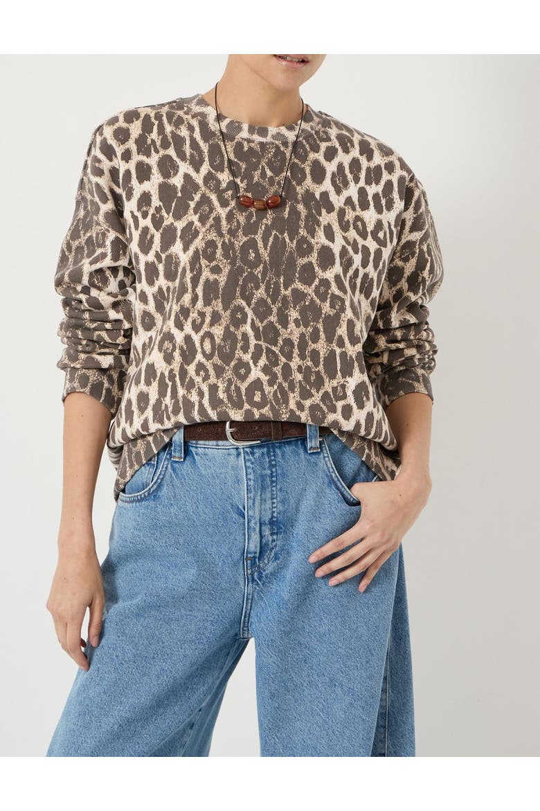 Astra Leopard Print Cotton Sweatshirt, Alternate, color, Trans Neutral Leopard Print