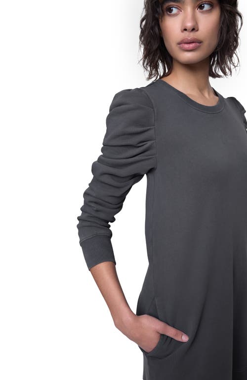Rebecca Minkoff Janine Ruched Sleeve Sweatshirt Minidress In Slate Dark Grey