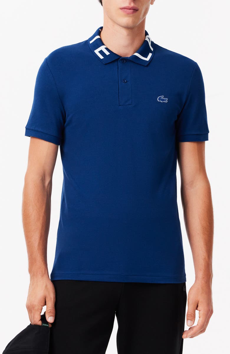 Lacoste Semi Fancy Slim Fit Piqué Knit Polo, Main, color, Globe
