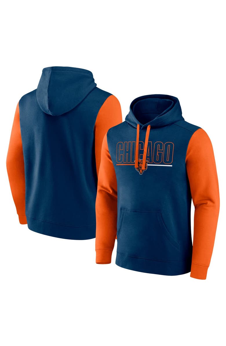 FANATICS Men's Fanatics Navy/Orange Chicago Bears Outline Pullover Hoodie, Main, color, Navy