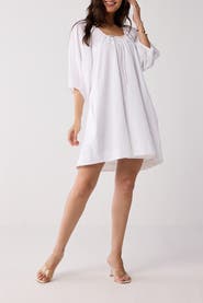 Reistor Women's  Puff Sleeved Dress with Drawstring Neckline