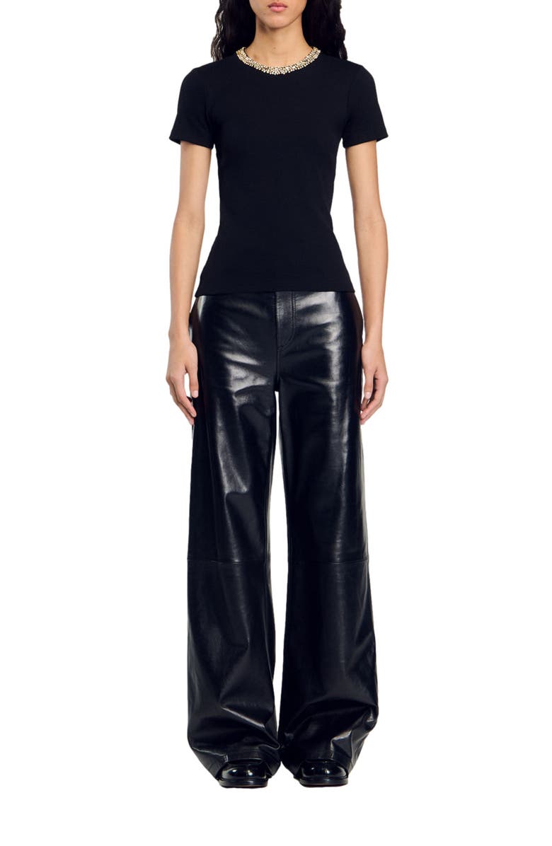 SANDRO T-shirt with rhinestone trim, Main, color, 