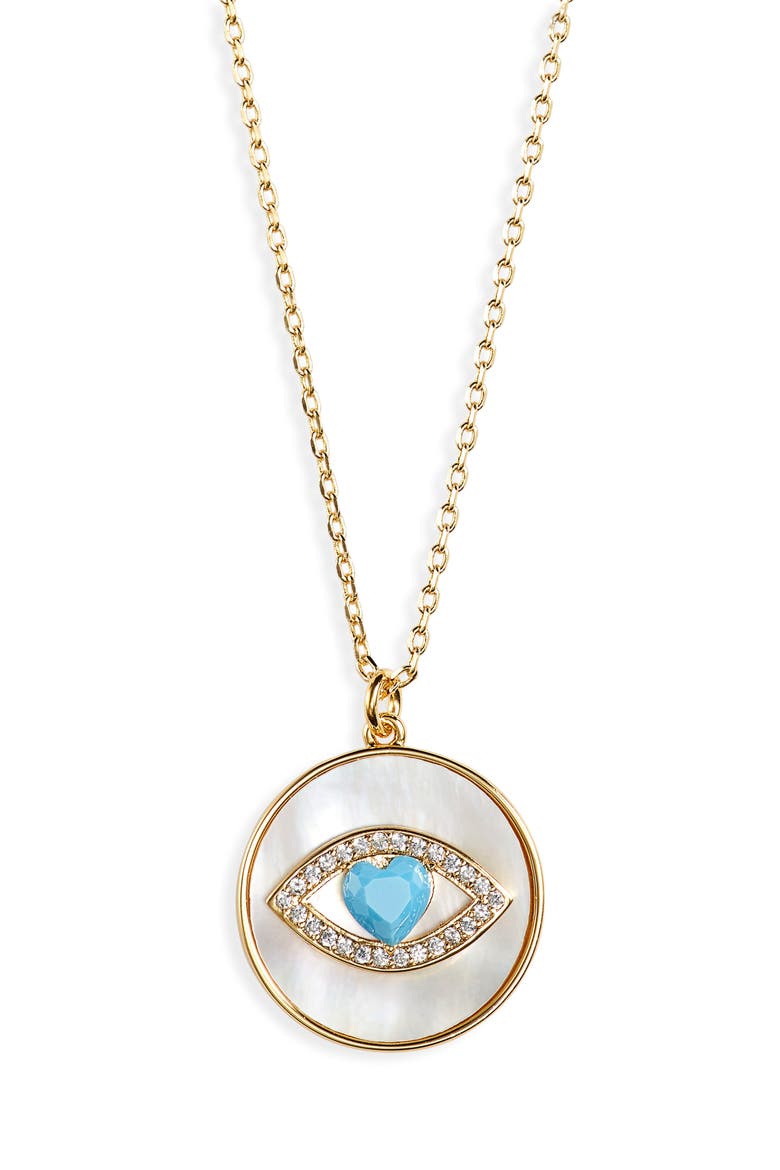 lucky charm evil eye pendant necklace, Main, color, CREAM/ GOLD
