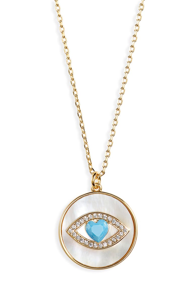 Kate Spade New York lucky charm evil eye pendant necklace, Main, color, 