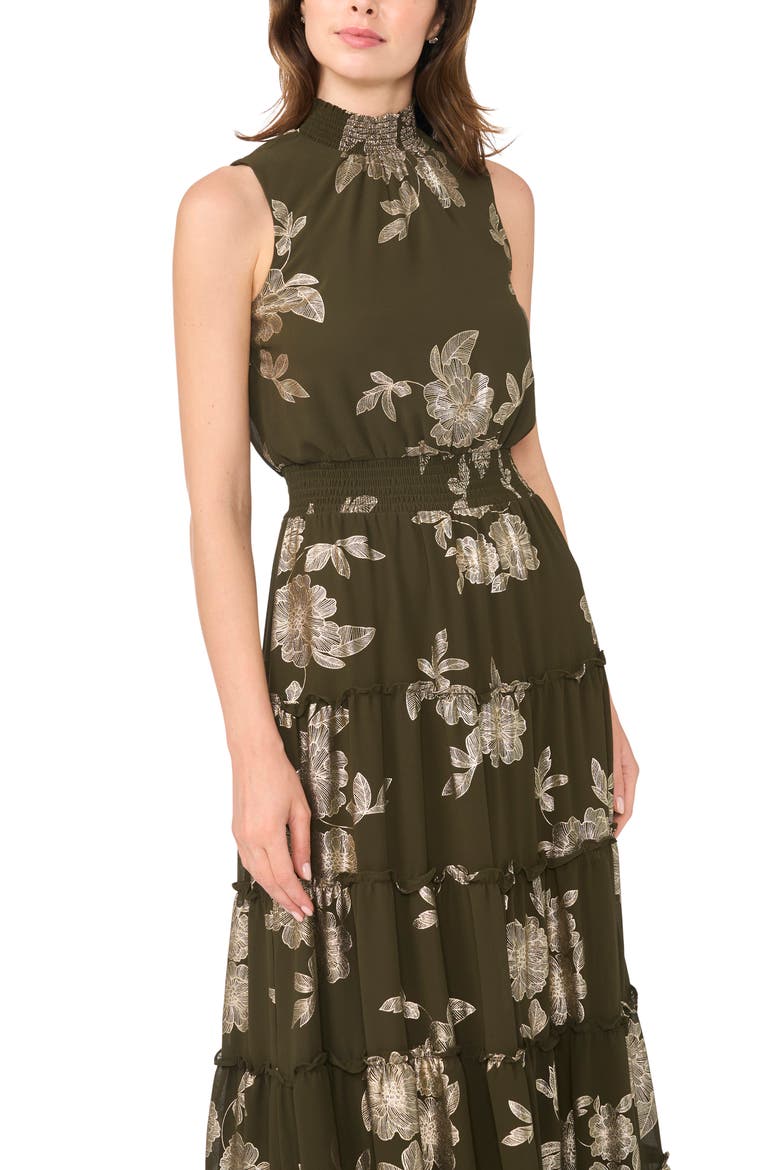 Floral Sleeveless Tiered Maxi Dress, Alternate, color, MIDNIGHT SAGE