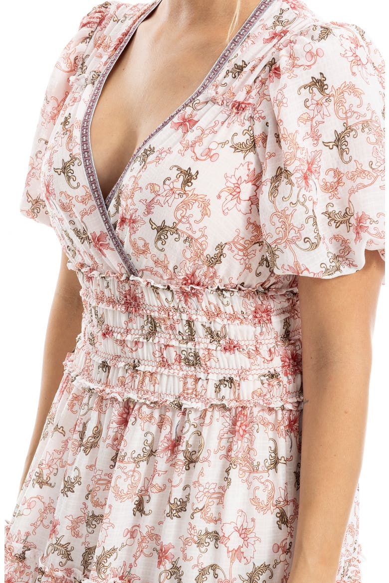 Short Sleeve V-Neck Maxi Dress, Alternate, color, PINK/ MAUVE KIMONO FLORAL