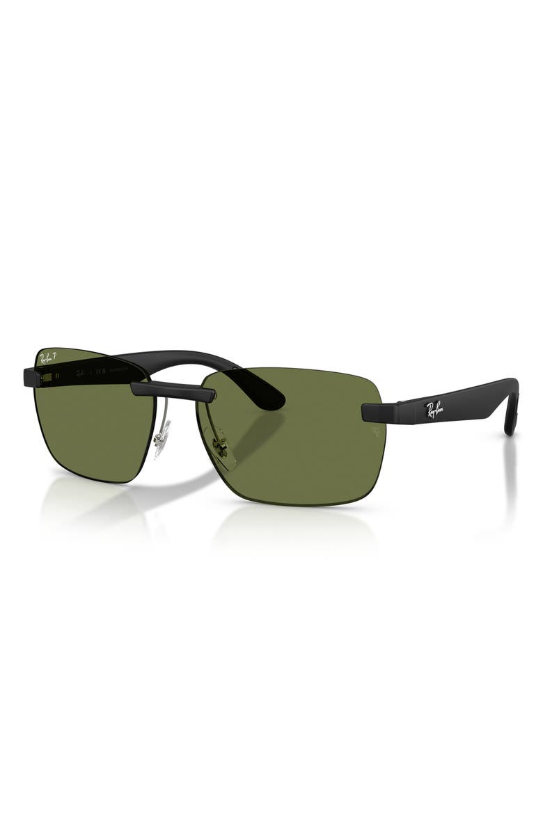 Ray-Ban 62mm Polarized Irregular Sunglasses, Alternate, color, Sand Black / Polar Green
