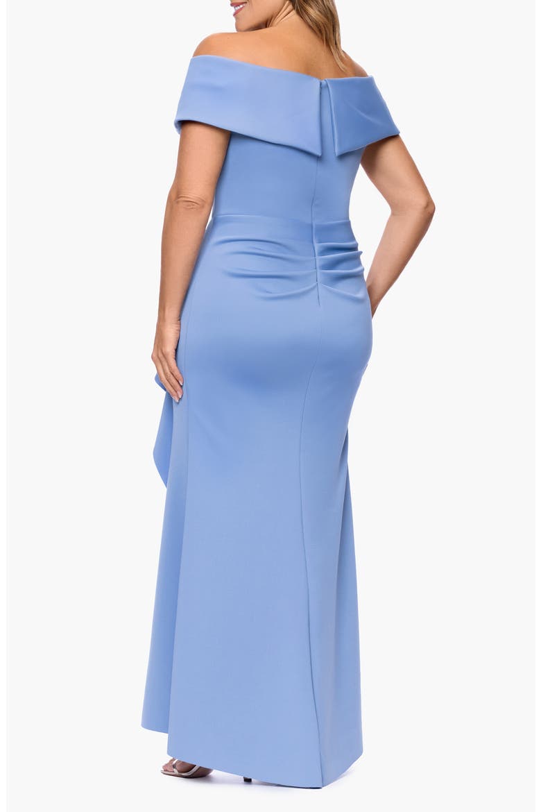 Off the Shoulder Ruffle Scuba Knit Gown, Alternate, color, SLATE
