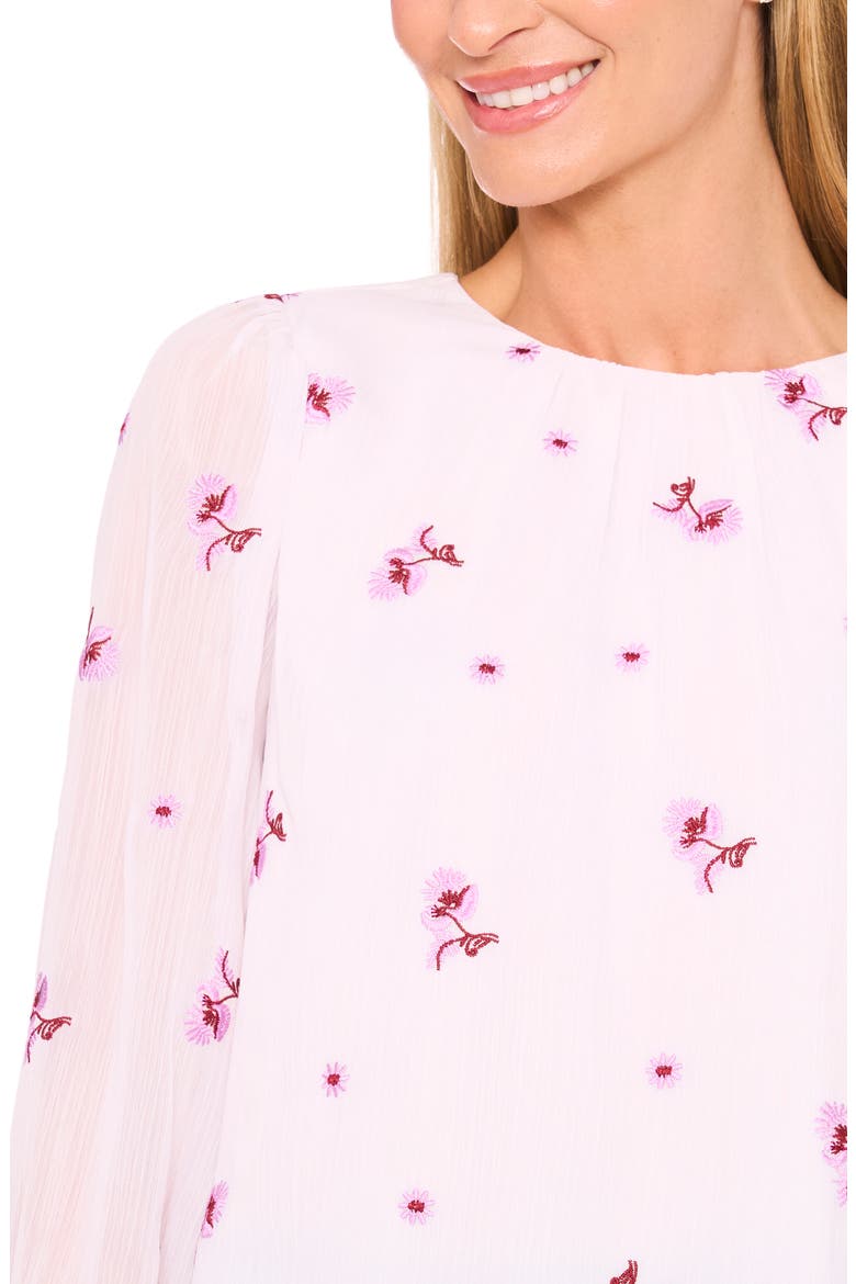 Embroidered Floral Long Sleeve Ruffle Cuff Georgette Top, Alternate, color, NEW IVORY