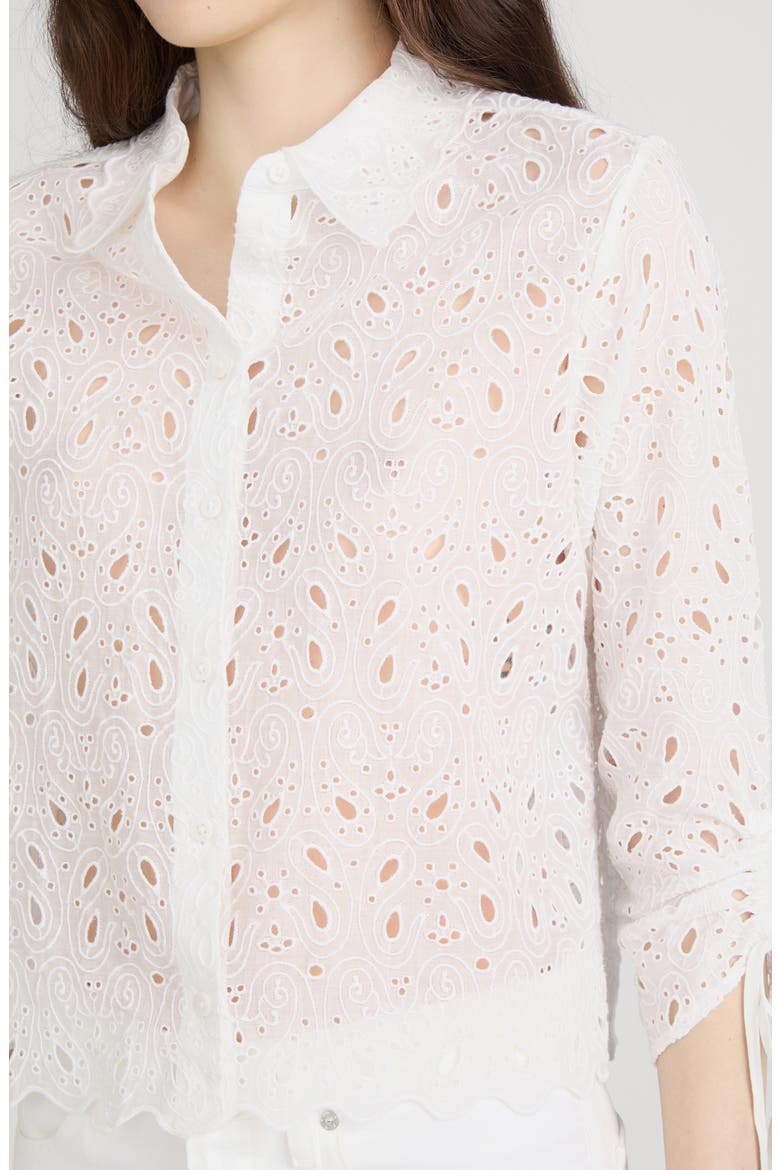 Sheer Paisley Eyelet Button-Up Shirt, Alternate, color, WHITE