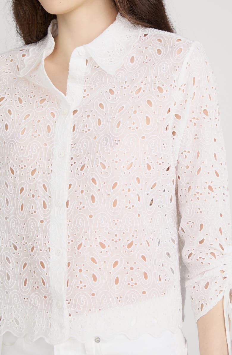 FRAME Sheer Paisley Eyelet Button-Up Shirt, Alternate, color, White