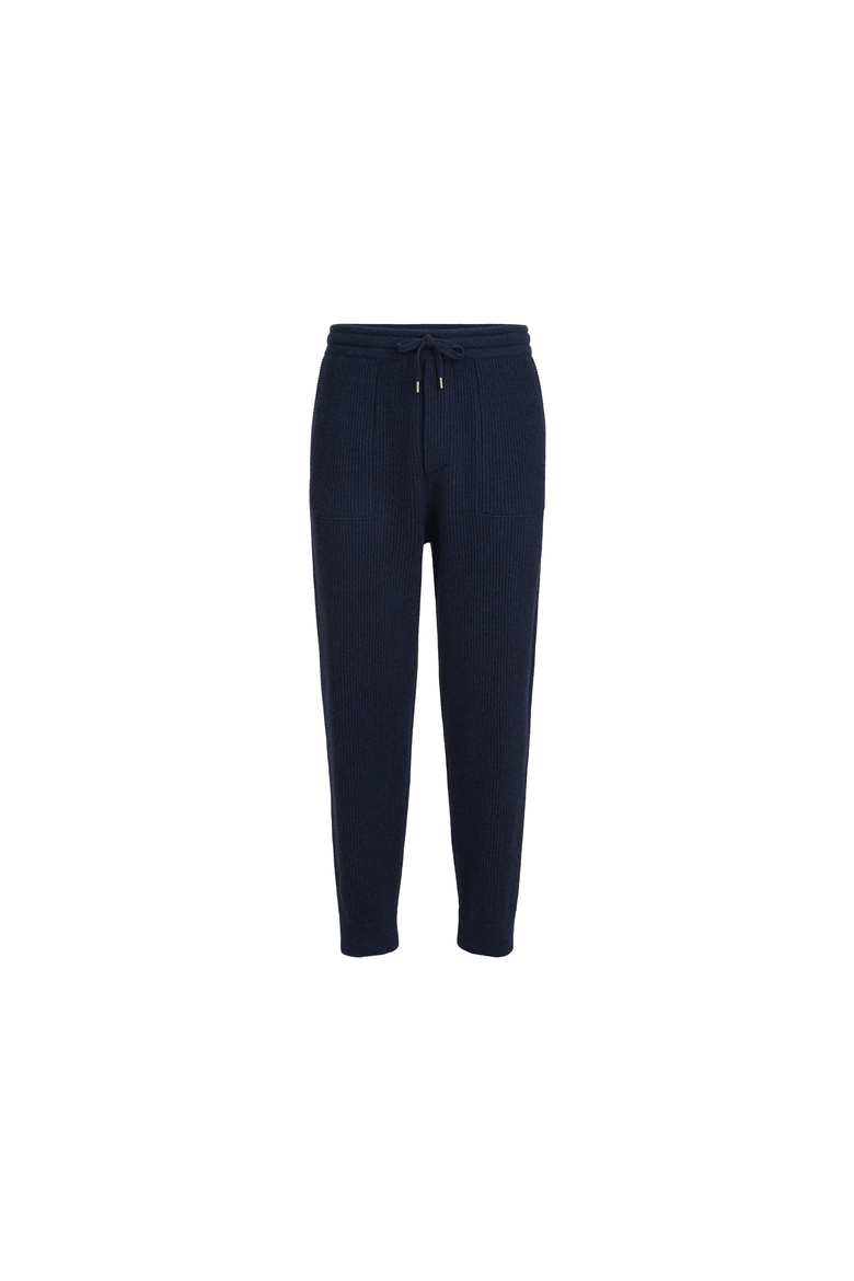 Cashmere English rib knit joggers, Alternate, color, Marine