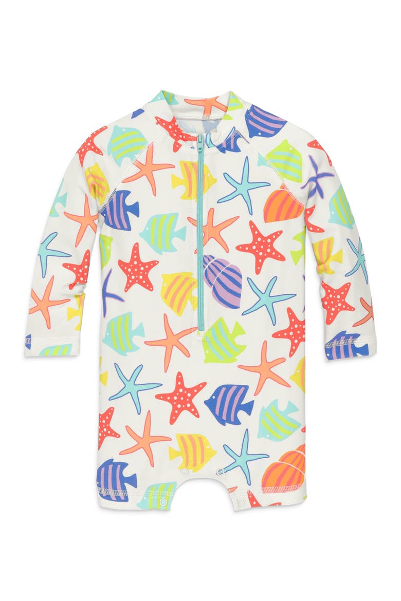 Baby One-Piece Rash Guard, Main, color, White Under The Sea