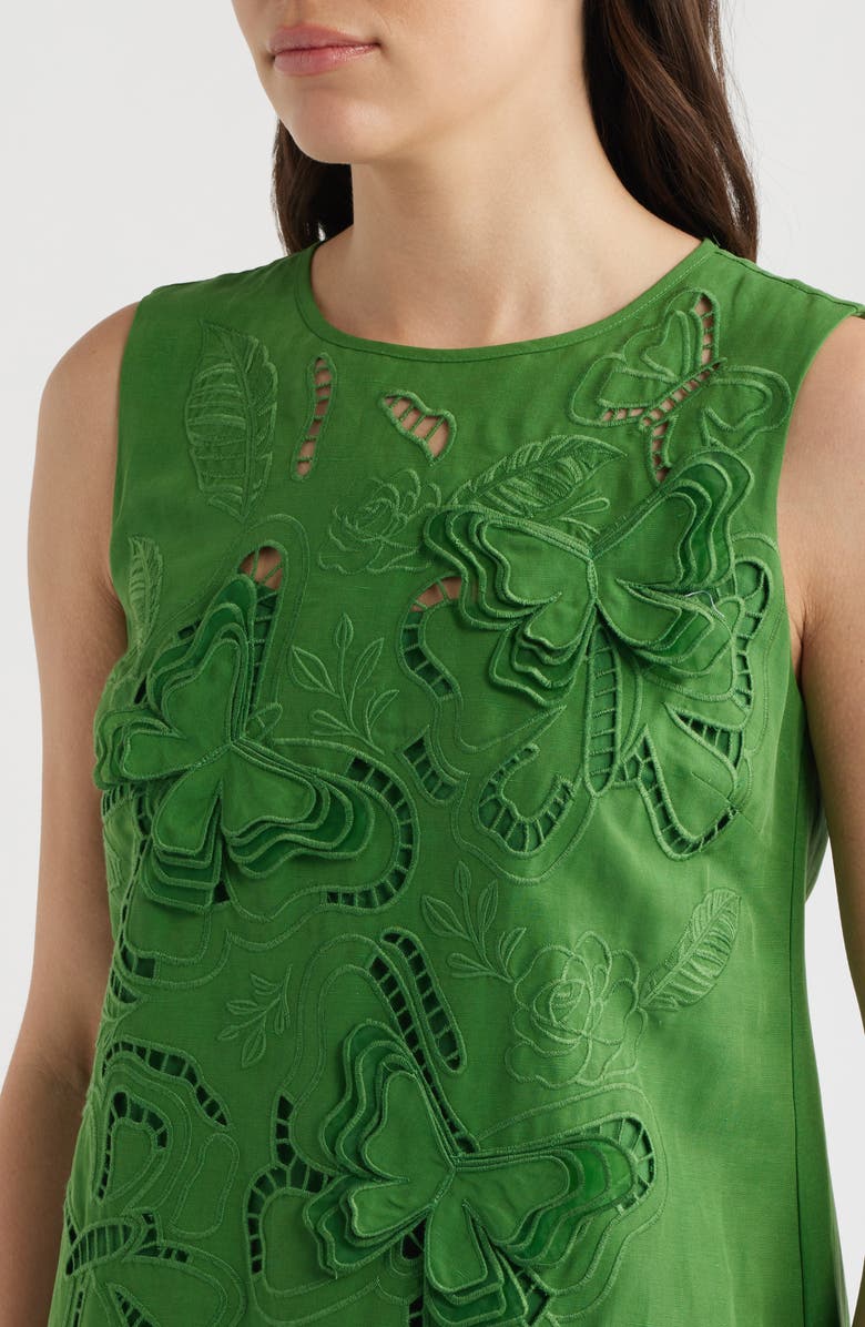 Elie Tahari The Isabella Embroidered Sleeveless Dress, Alternate, color, Paradise Green