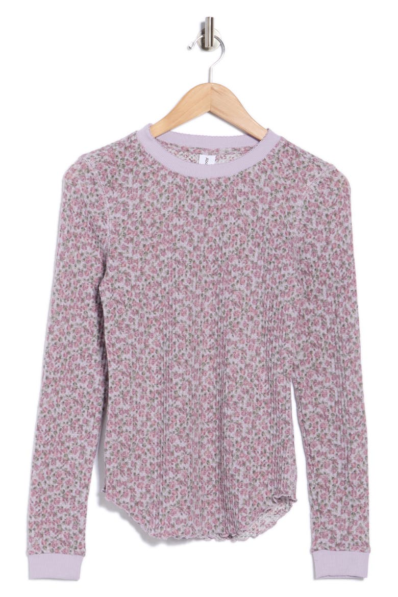 Long Sleeve Waffle Knit Top, Alternate, color, PURPLE THISTLE MOODY ROSETTE