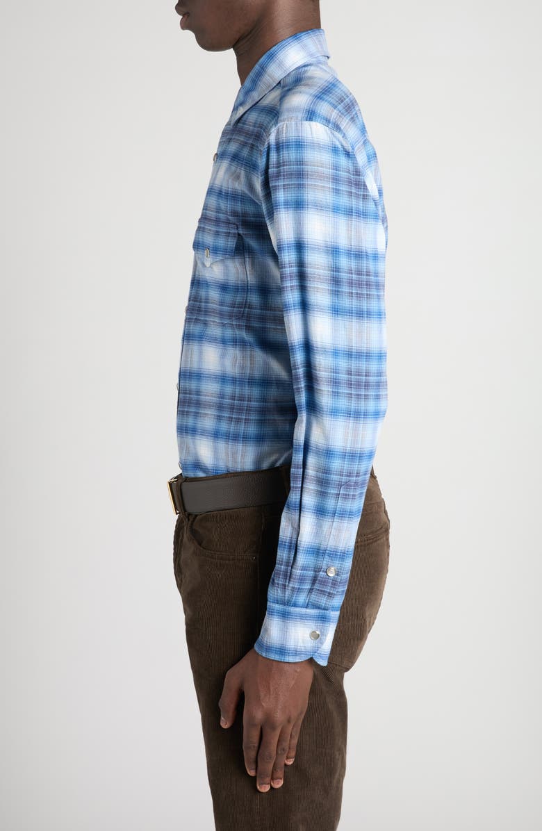 TOM FORD Slim Fit Defused Check Western Shirt, Alternate, color, Combo Blue Shades