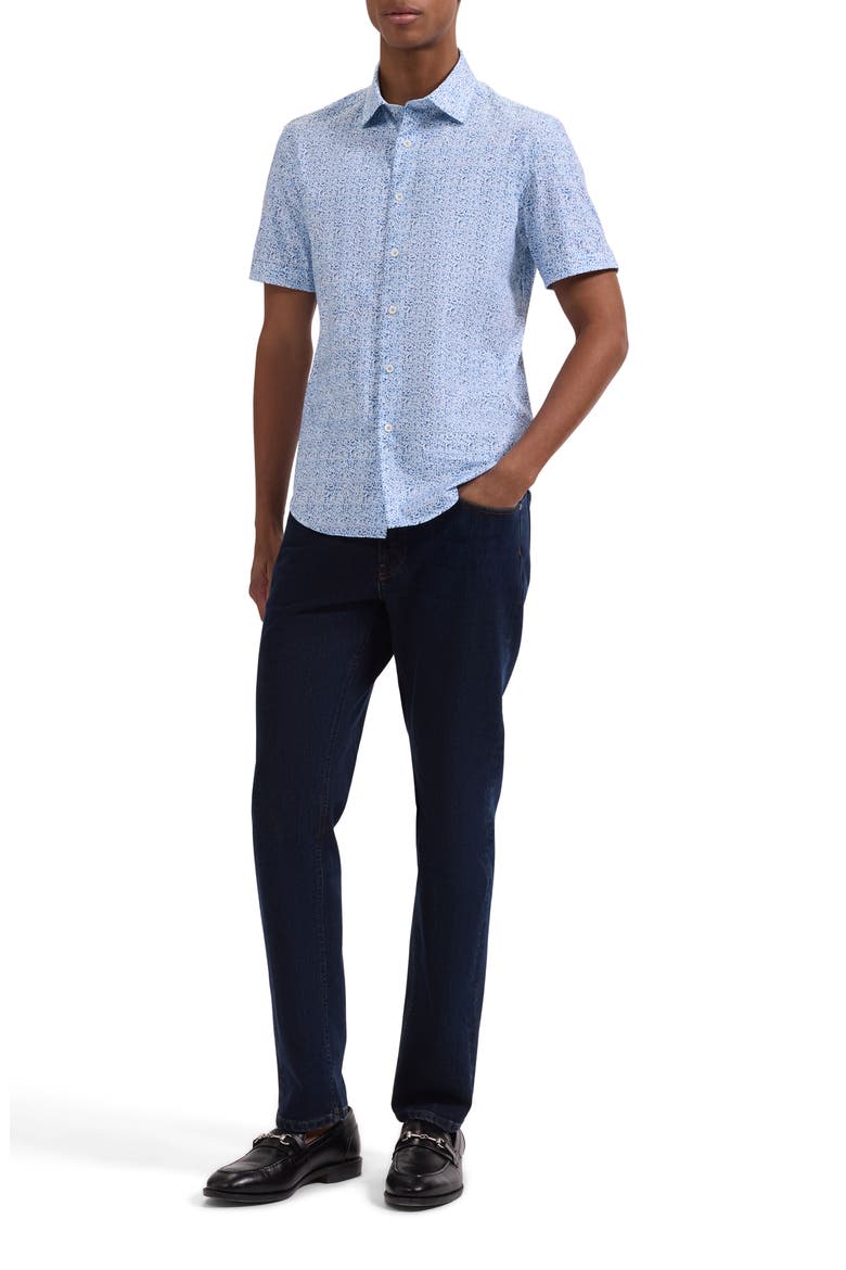 Miles OoohCotton® Mosaic Print Short Sleeve Button-Up Shirt, Alternate, color, CLASSIC BLUE