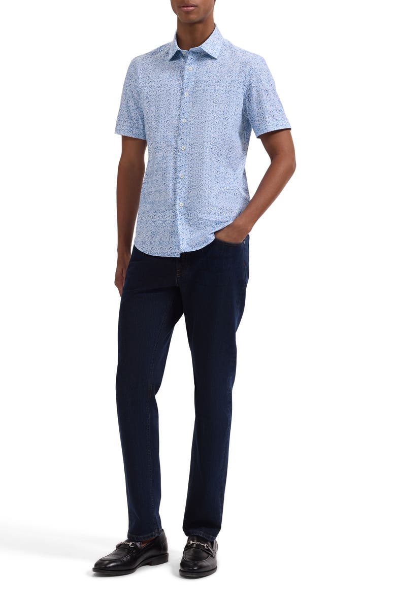 Bugatchi Miles OoohCotton<sup>®</sup> Mosaic Print Short Sleeve Button-Up Shirt, Alternate, color, Classic Blue