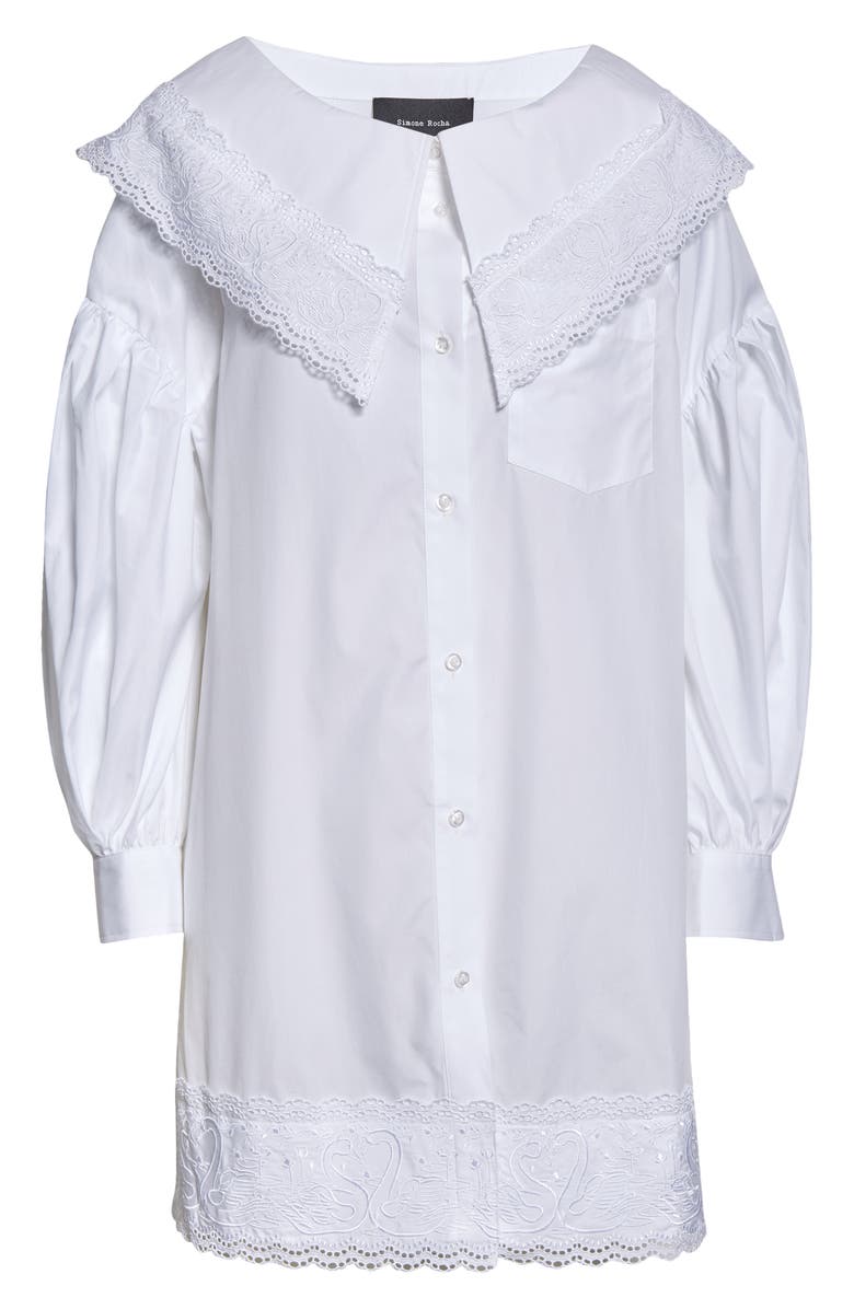 Simone Rocha Open Neck Long Sleeve Cotton Poplin Shirtdress, Alternate, color, 