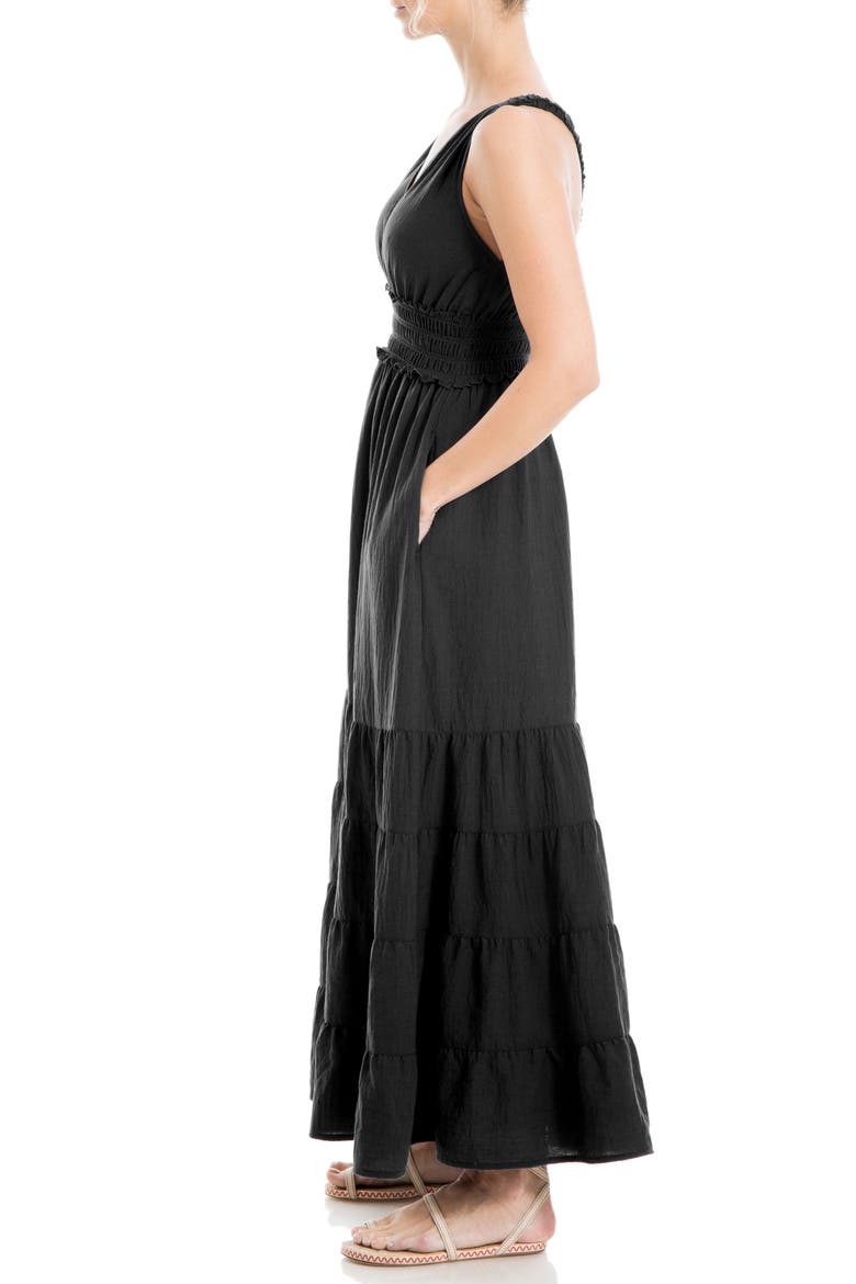 Crossback Tiered Maxi Dress, Alternate, color, BLACK