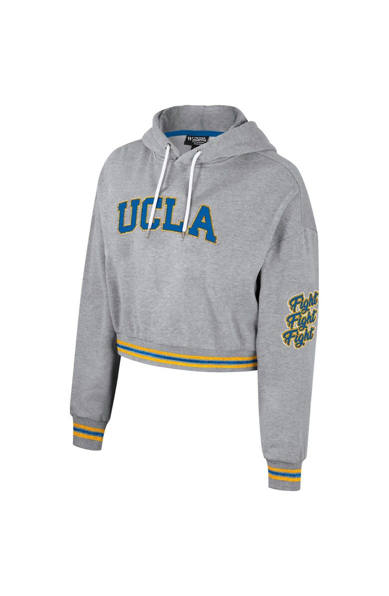 THE WILD COLLECTIVE Women's The Wild Collective Heather Gray UCLA Bruins Cropped Shimmer Pullover Hoodie, Alternate, color, 